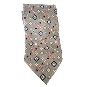 Tesoro‎ Rosso Silk Tie Mens Squares Geometric Pattern Tan Necktie